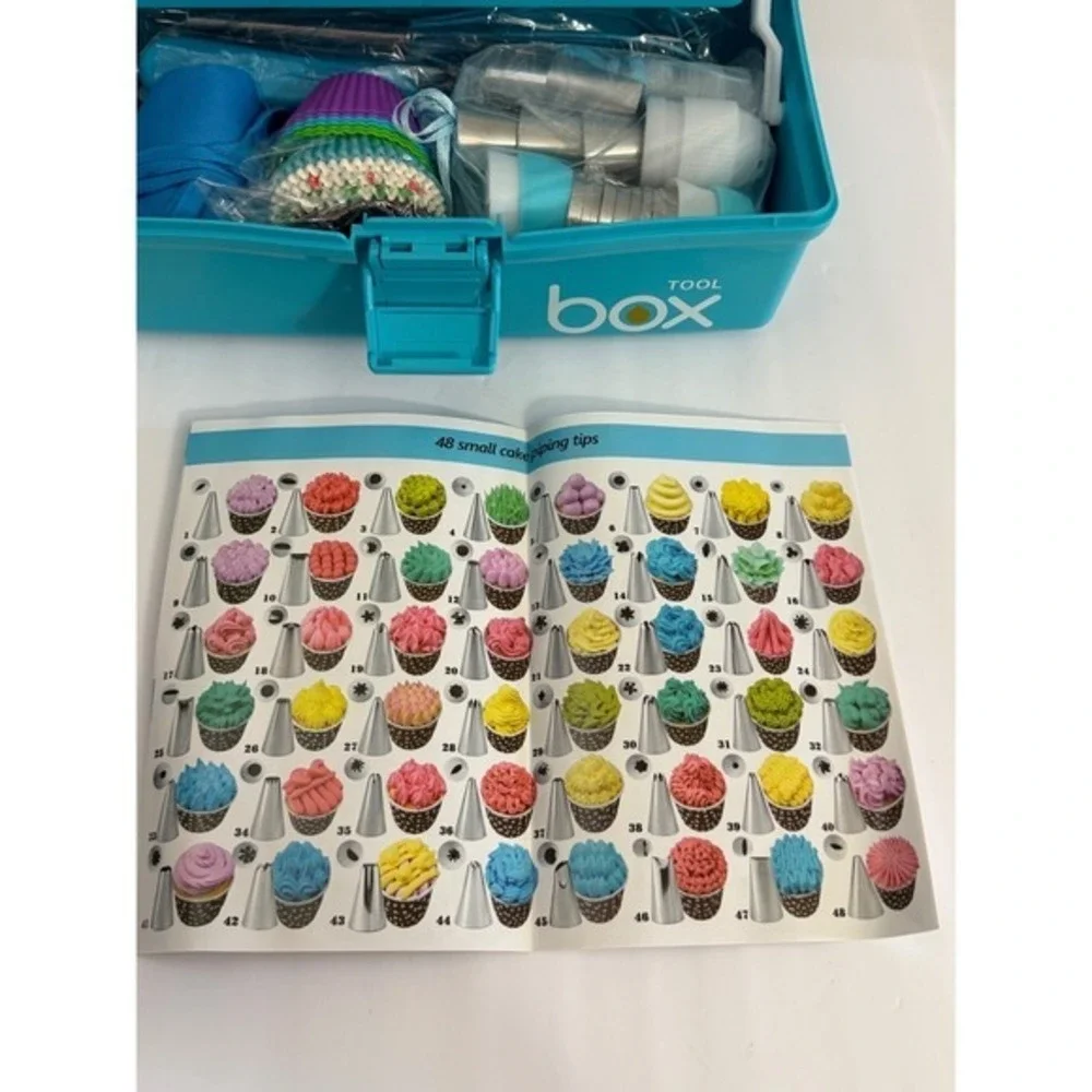 Cake Decorating Kit 100+ Pcs 3-Tier‎ Storage Box Piping Tips Russian Tips Blue